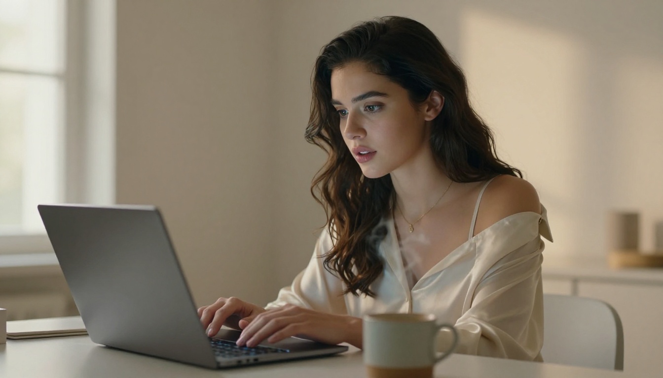 Woman at laptop generating AI images Woman at laptop generating AI images
