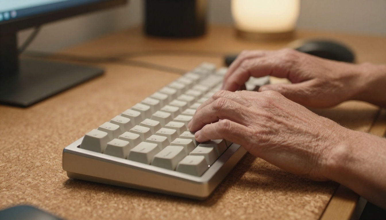 Close-up photograph of hands typing on a premium mechanical keyboard with shallow depth of field Close-up photograph of hands typing on a premium mechanical keyboard with shallow depth of field