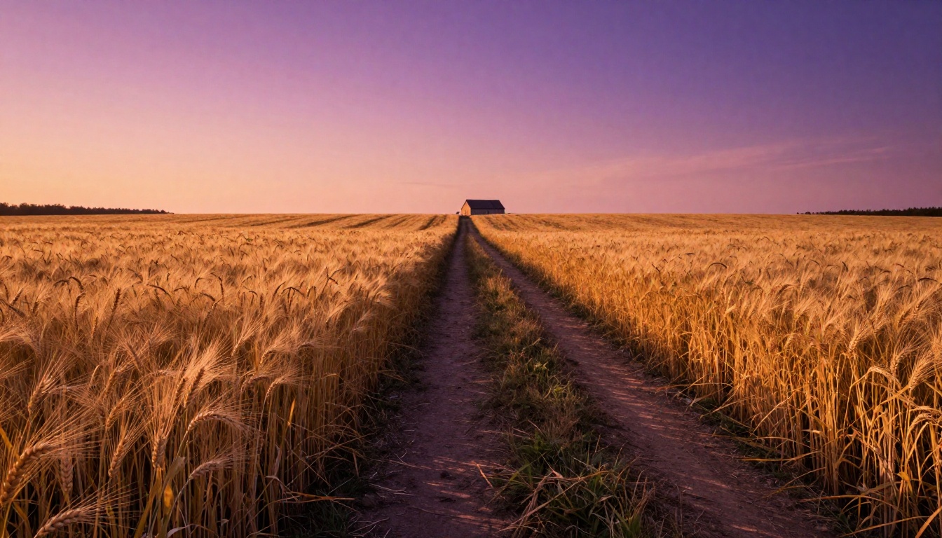 Vast golden wheat field stretching to the horizon at magic hour Vast golden wheat field stretching to the horizon at magic hour