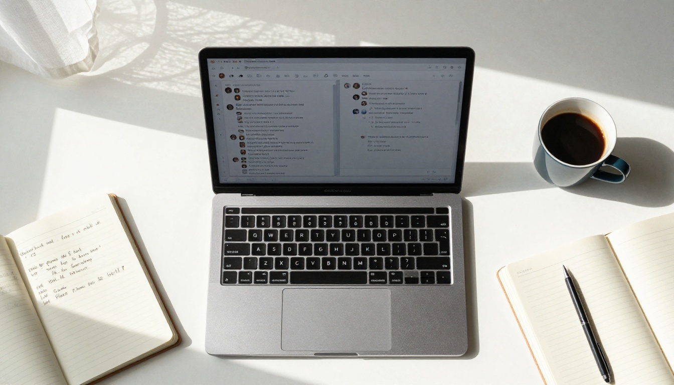 MacBook Pro overhead view showing two AI chat windows side by side