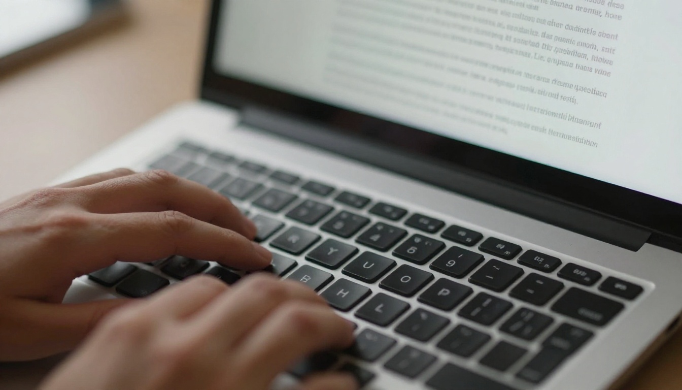 Laptop screen close-up with active typing and natural window light