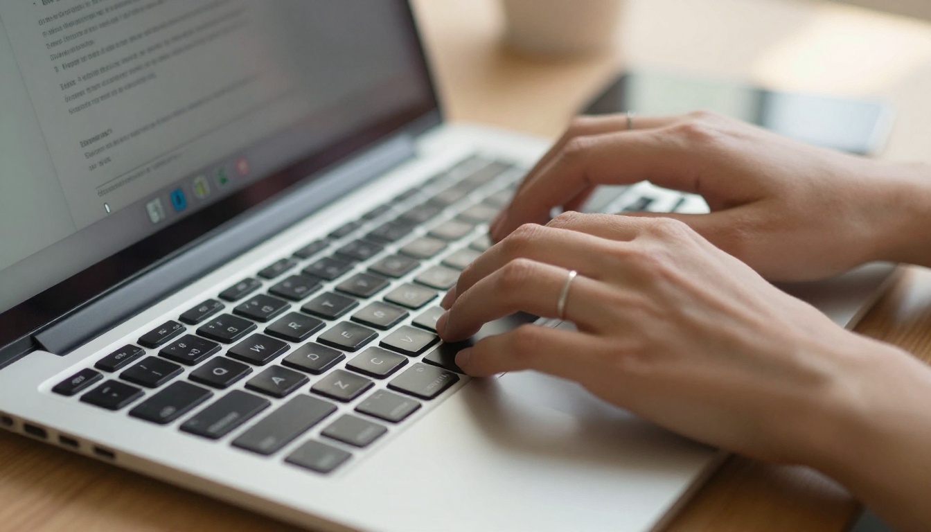 A person typing prompts on a laptop to generate AI videos A person typing prompts on a laptop to generate AI videos