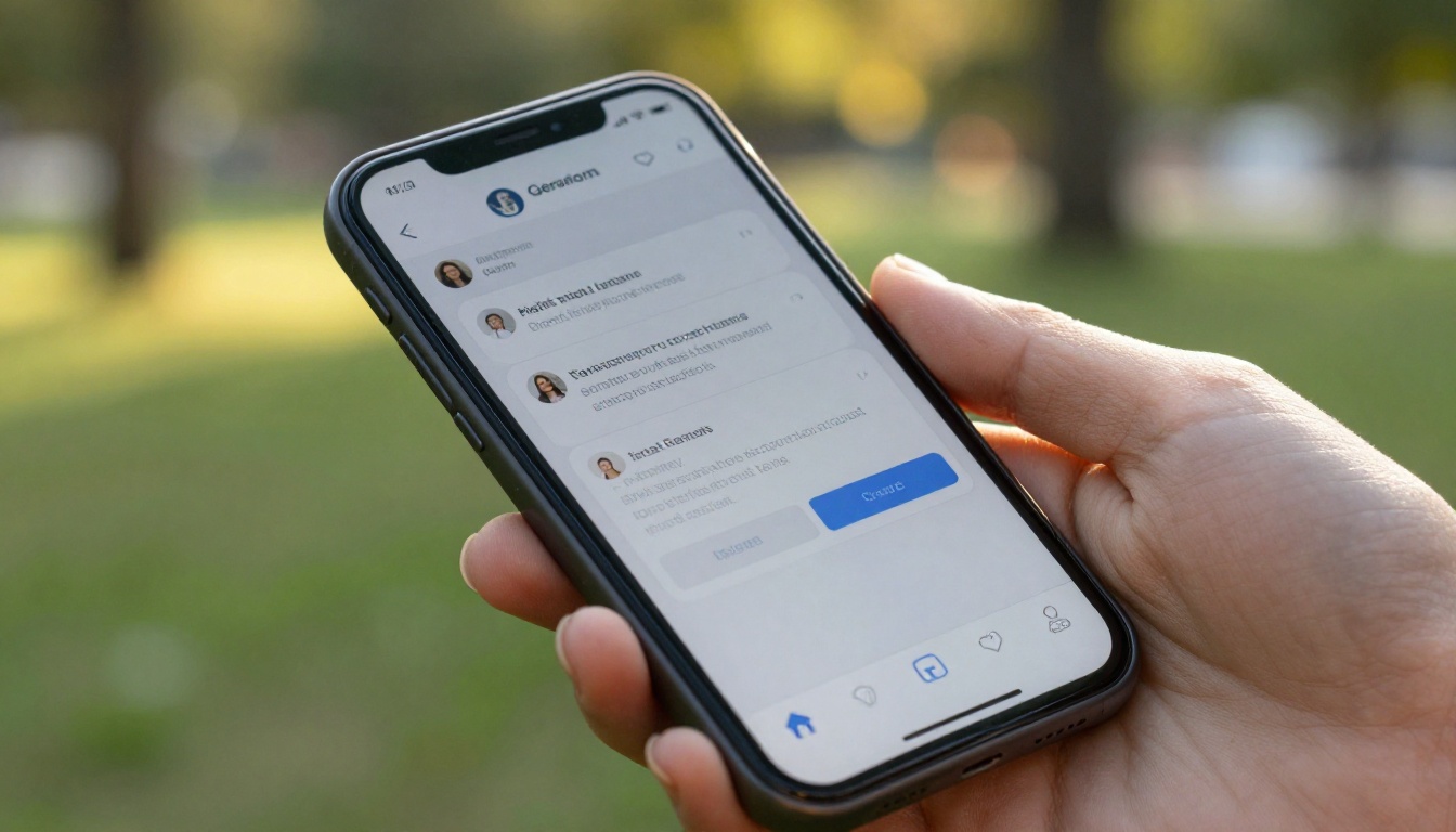 A person using a smartphone to generate AI videos in a park