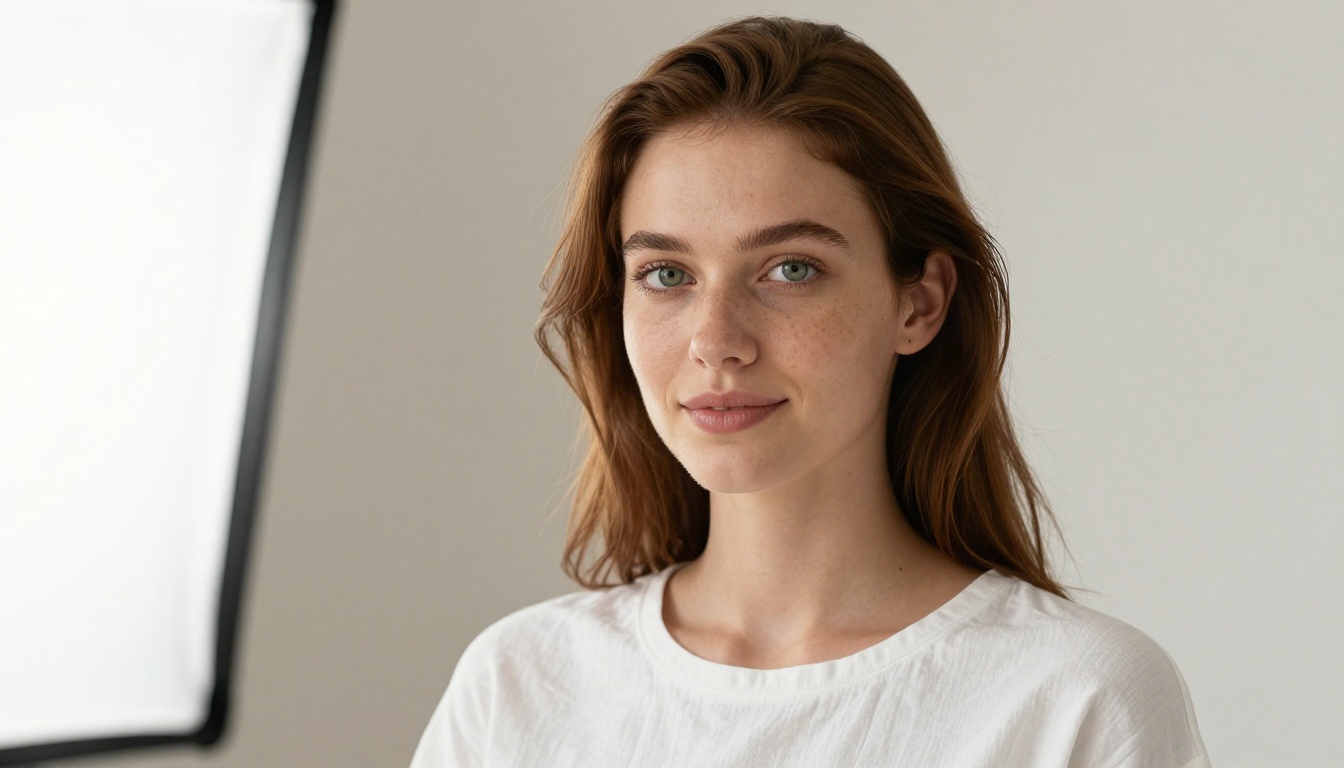 Photorealistic portrait of a young woman showcasing AI skin rendering quality