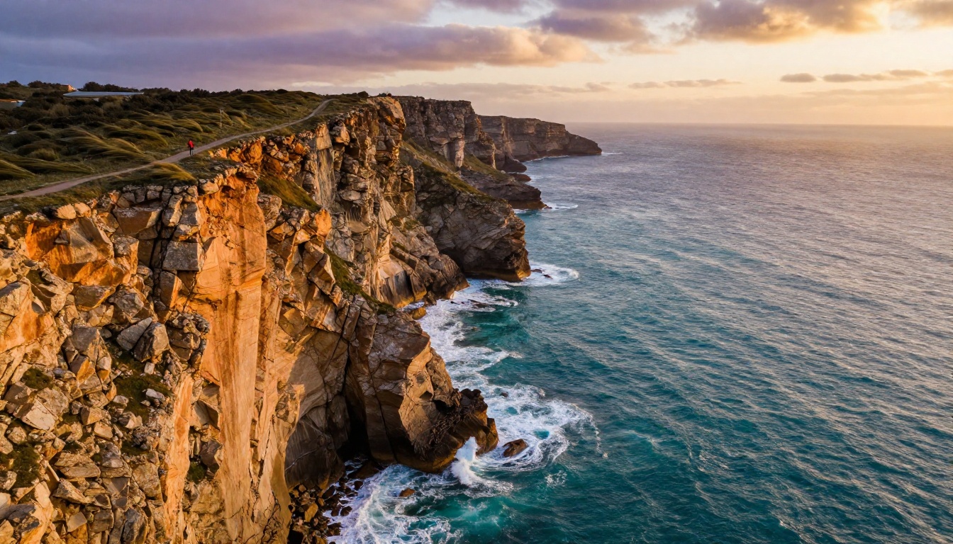 Aerial coastal cliff landscape at golden hour showing AI landscape generation quality