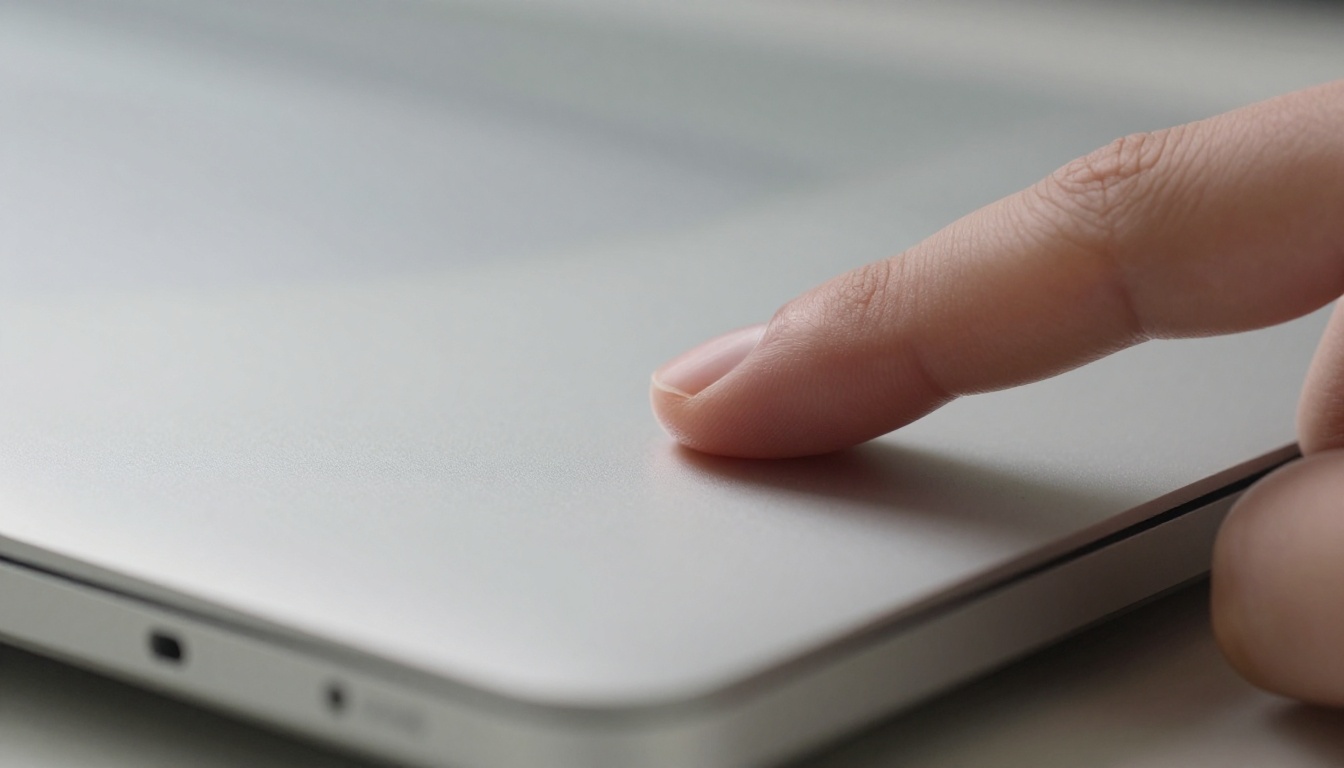 A close-up of a laptop trackpad being used to navigate AI video tools