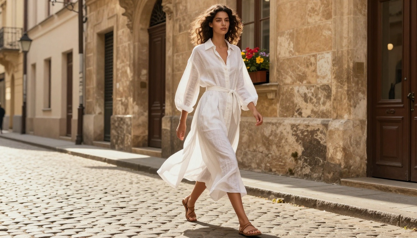 European cobblestone street fashion editorial