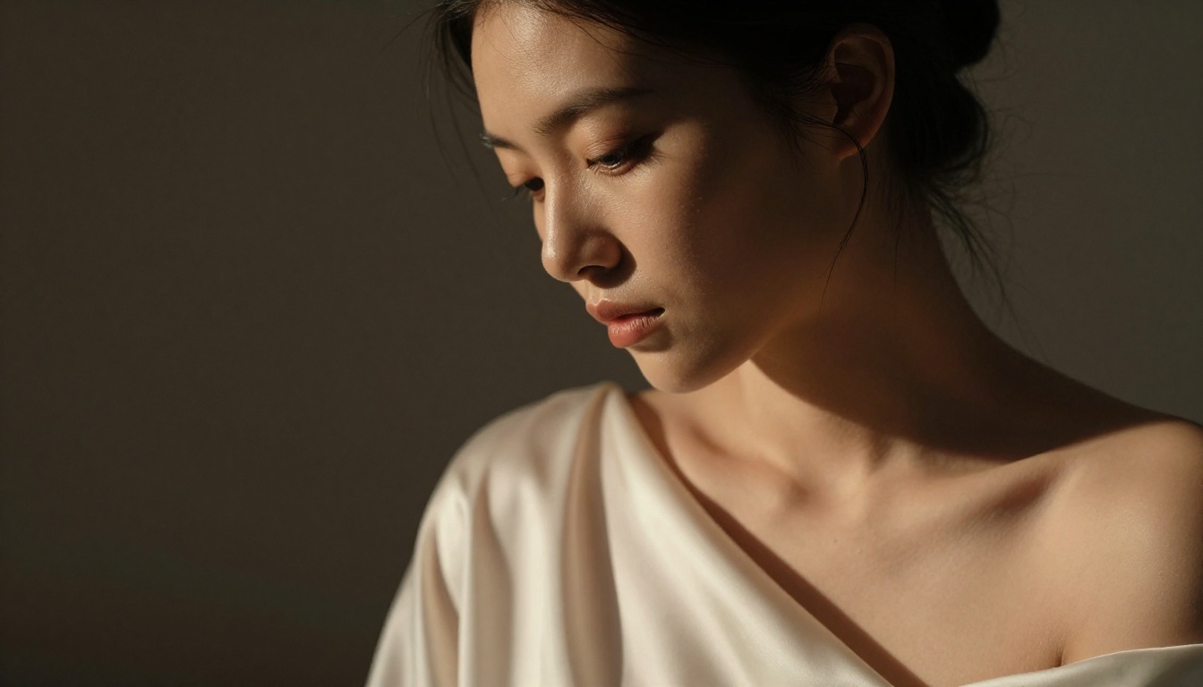 Close-up chiaroscuro portrait studio silk