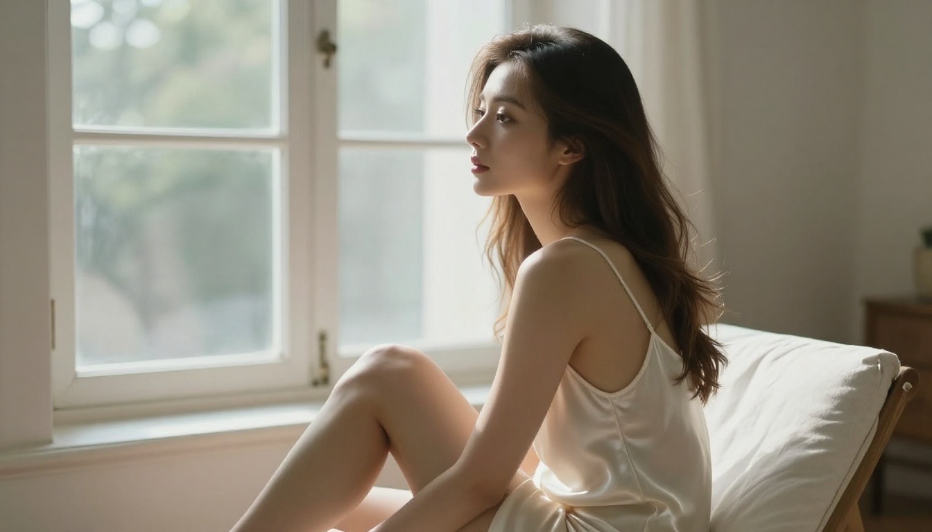 Artistic side-profile portrait by a large window