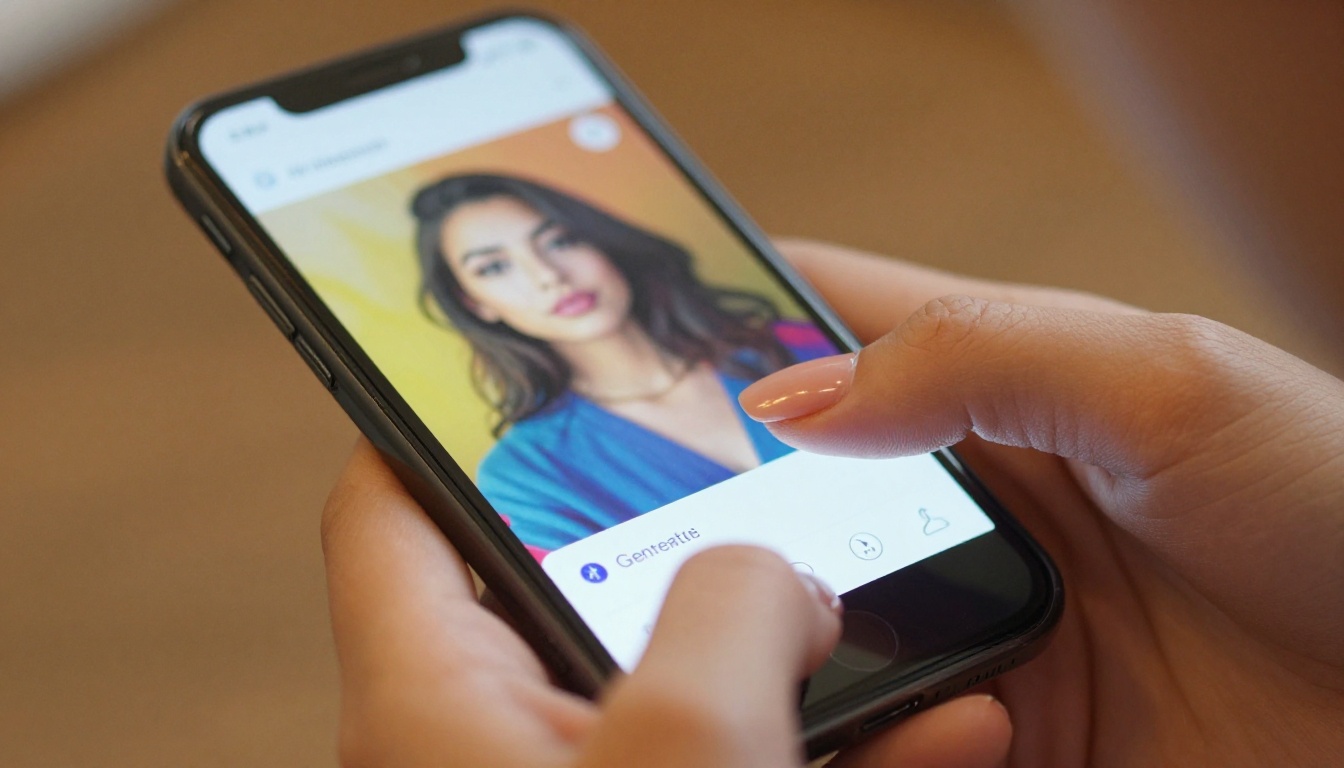 Close-up of a hand holding a smartphone showing an AI image generation interface