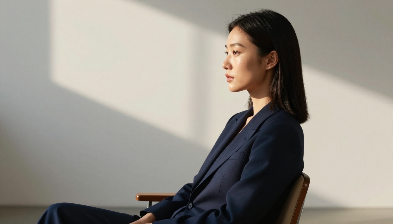 Side profile portrait with precise skin tone rendering, sharp jawline detail, and atmospheric sidelight from a skylight above
