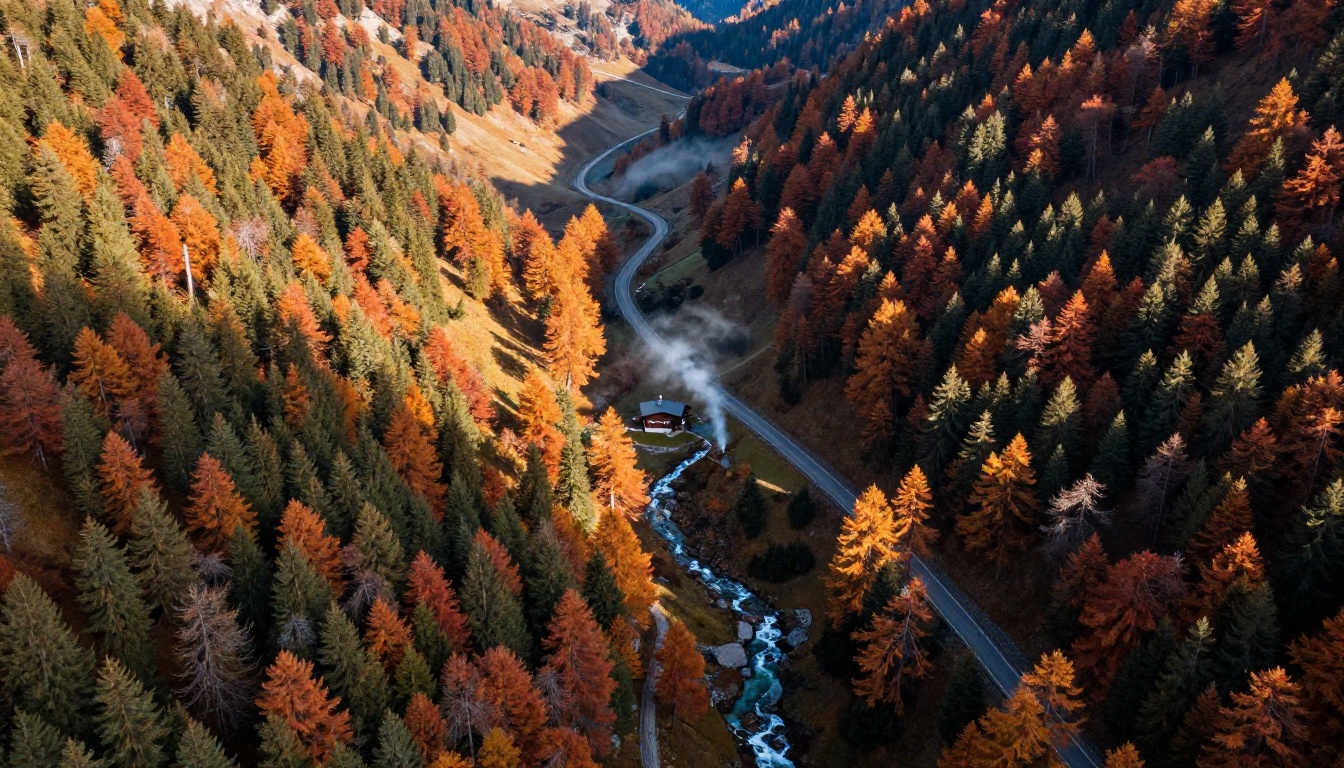 Aerial autumn landscape showcasing scene complexity and color fidelity