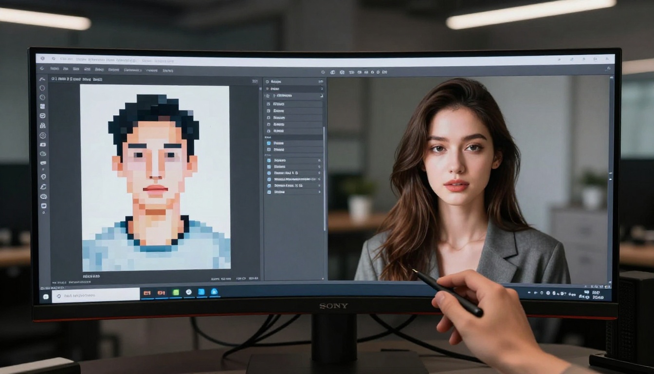 AI image quality evolution comparison displayed on professional monitor