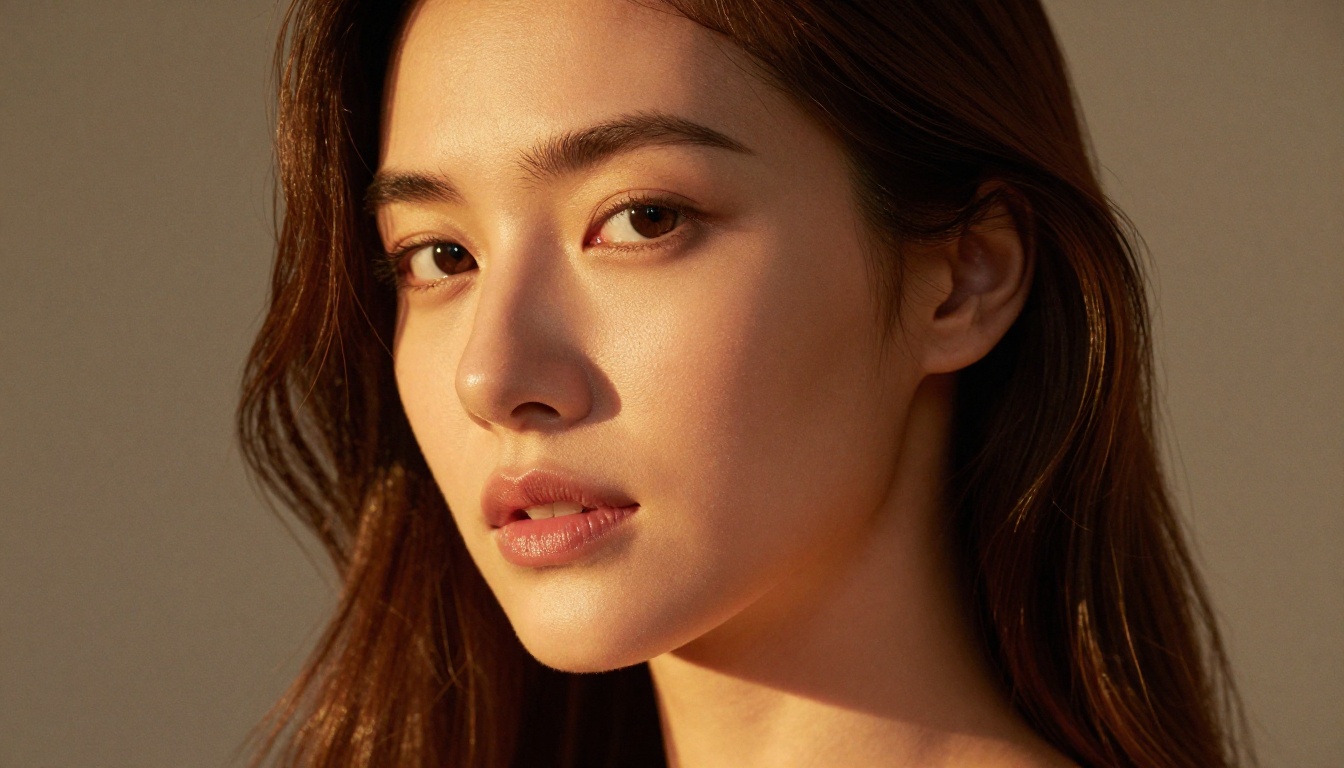 Close-up beauty portrait, golden hour light, photorealistic