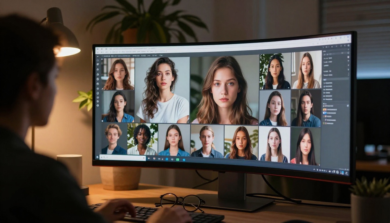 AI workspace showing multiple generated images in a comparison interface AI workspace showing multiple generated images in a comparison interface
