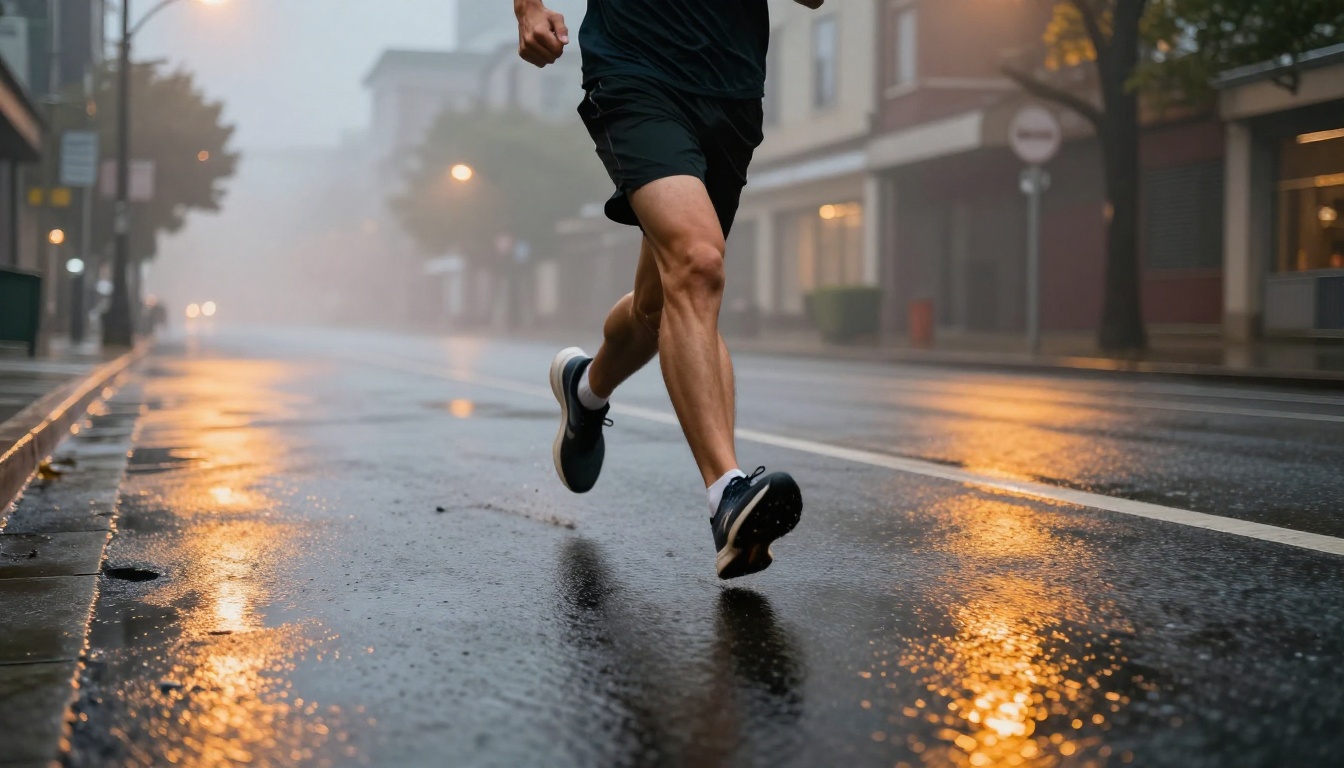 Athlete sprinting on wet city street demonstrating AI video motion realism Athlete sprinting on wet city street demonstrating AI video motion realism