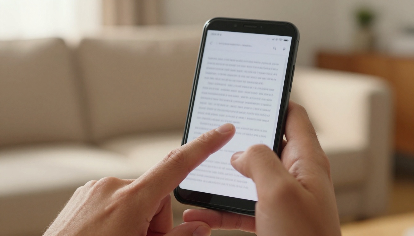 Frustrated user trying to read a PDF on a smartphone, pinching and zooming the screen