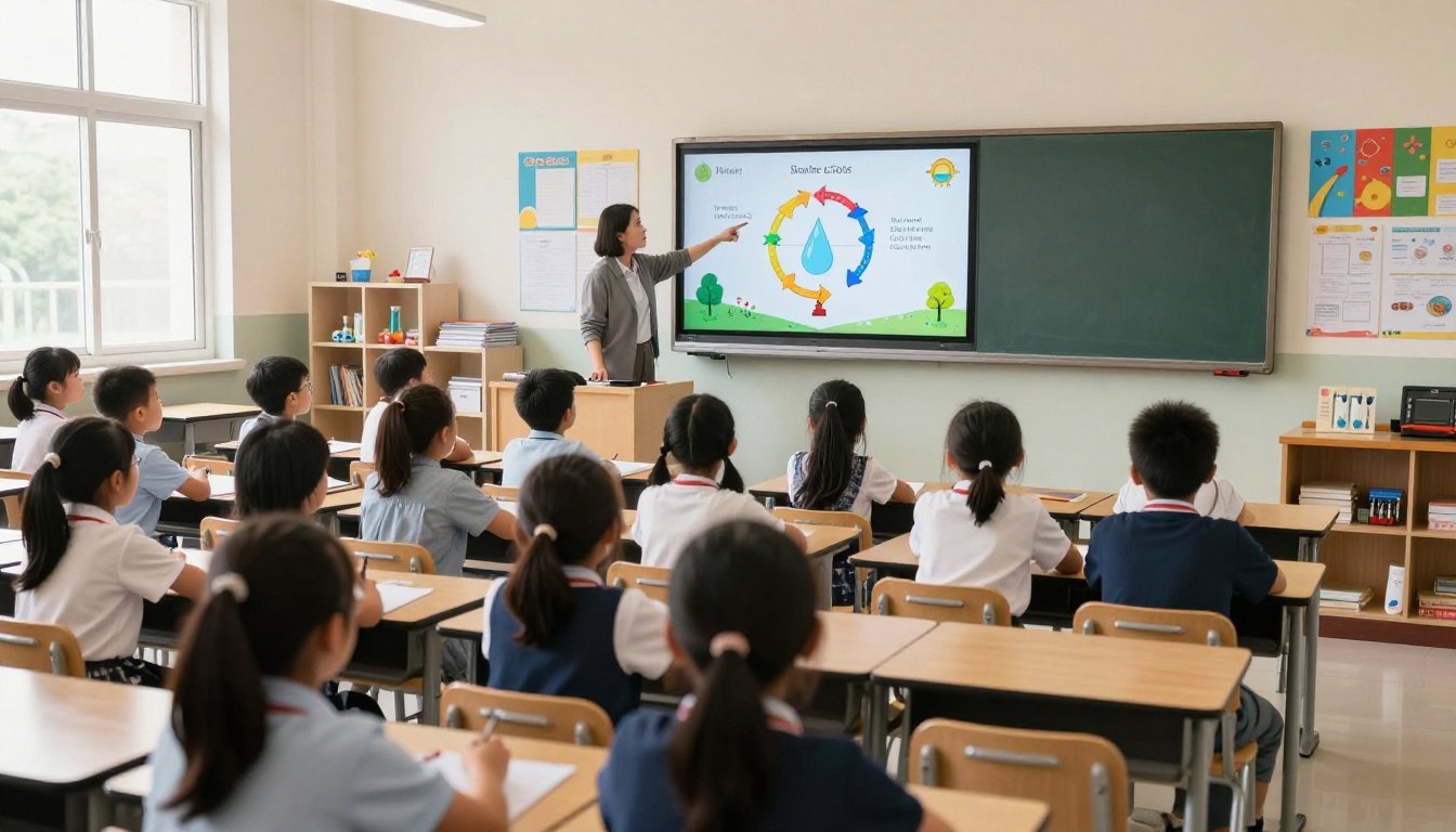 Wide classroom view with flipbook displayed on smart TV Wide classroom view with flipbook displayed on smart TV