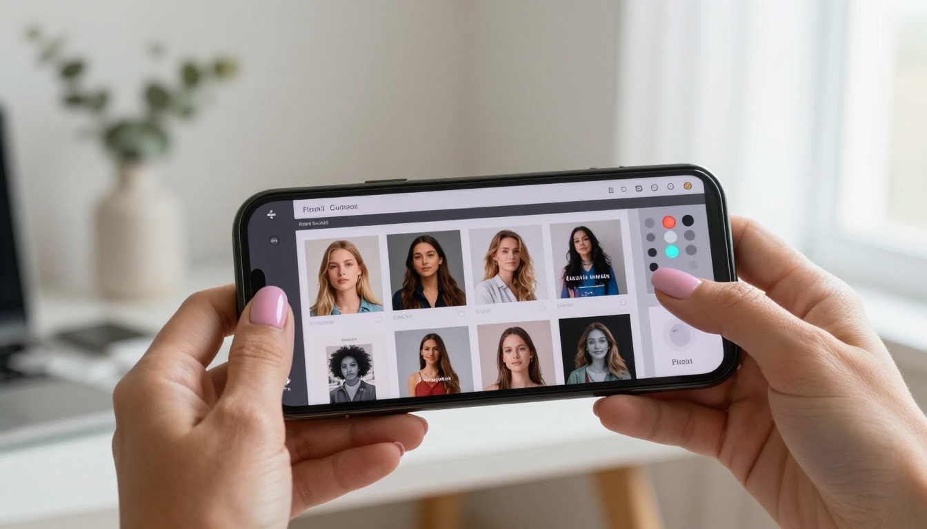 Smartphone showing a flipbook customization dashboard with color pickers and live preview