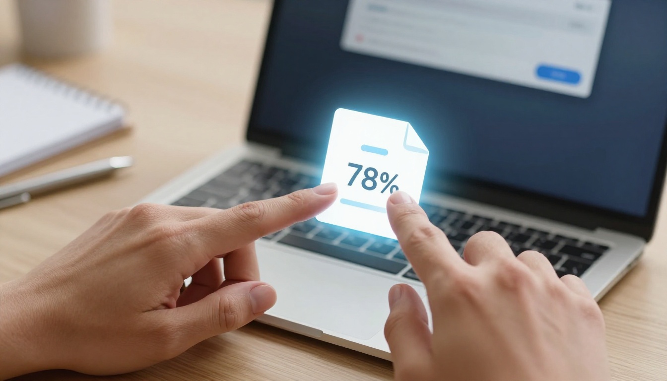 Hands dragging a PDF file to upload it on a laptop browser