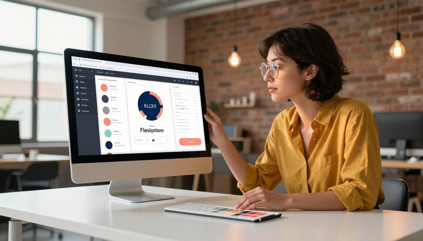 Designer choosing brand colors and logo on a flipbook customization panel