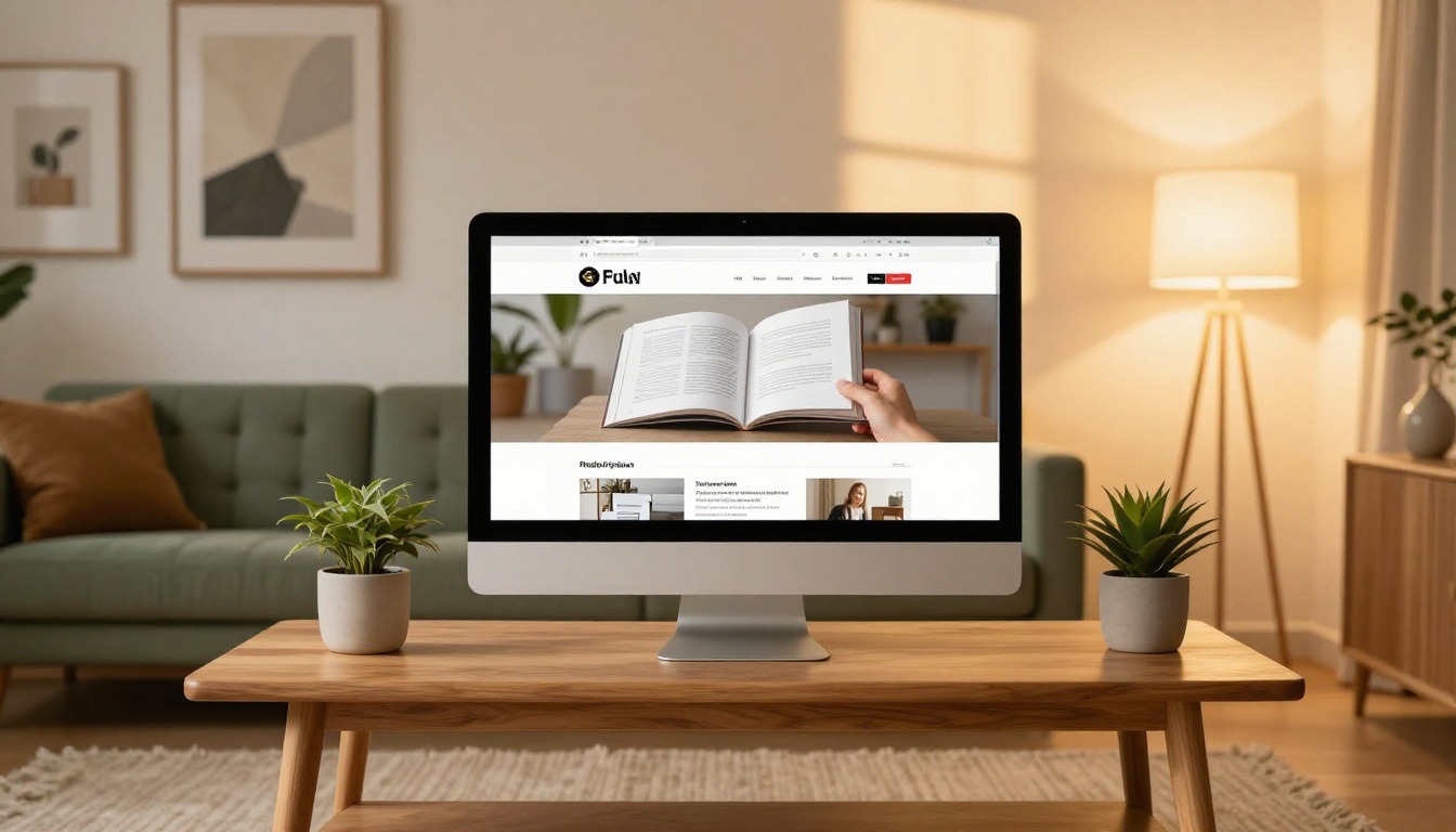 Flipbook embedded on a website displayed on a home office monitor
