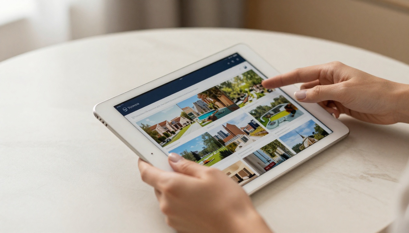 Interactive digital brochure displayed on a tablet with page-flip animation