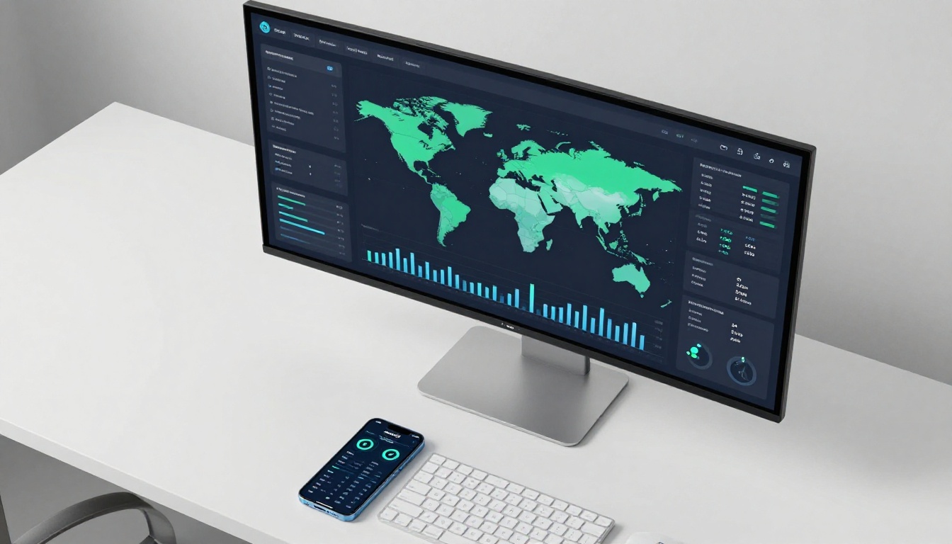 Analytics dashboard showing interactive brochure engagement metrics on ultrawide monitor