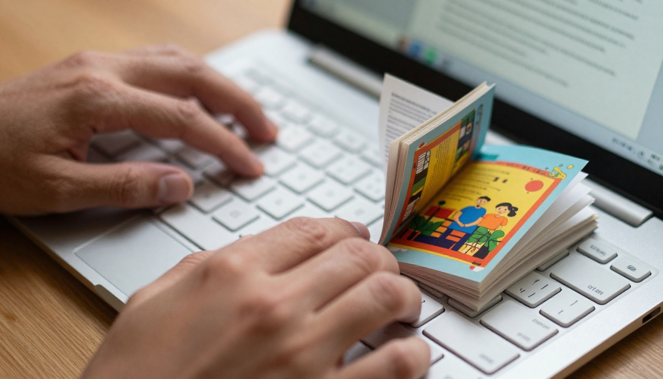 PDF transforming into a digital flipbook on a laptop browser PDF transforming into a digital flipbook on a laptop browser