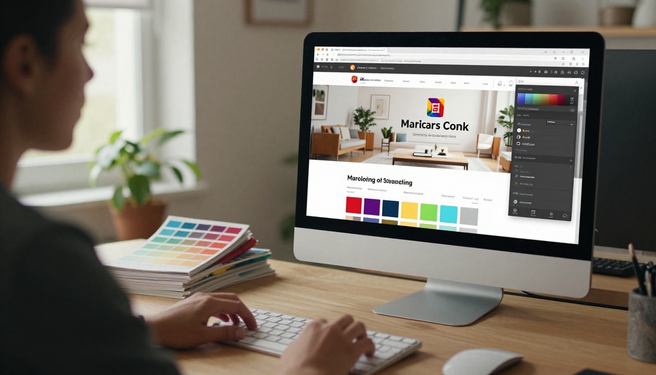 Designer customizing brand colors in a flipbook web editor Designer customizing brand colors in a flipbook web editor