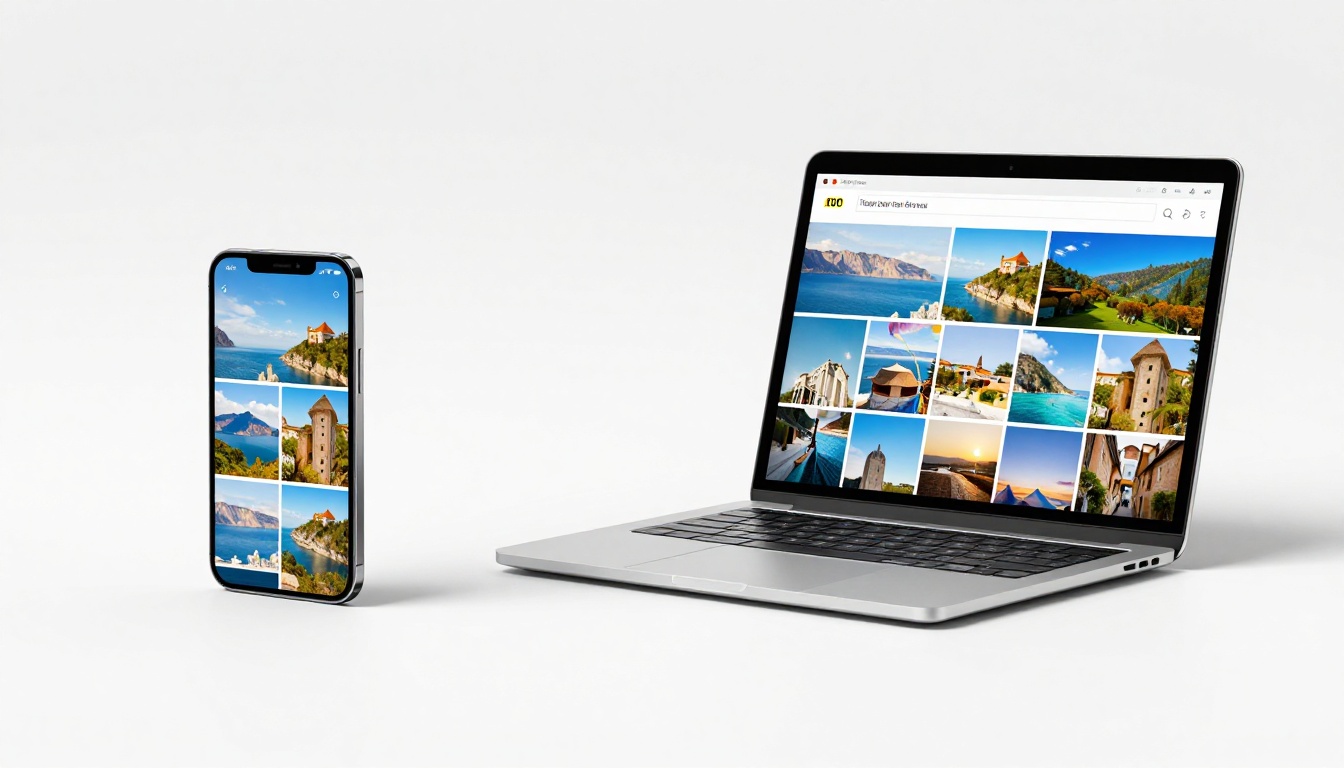 Three devices showing the same flipbook on a smartphone, tablet, and laptop demonstrating mobile-responsive design on a white surface