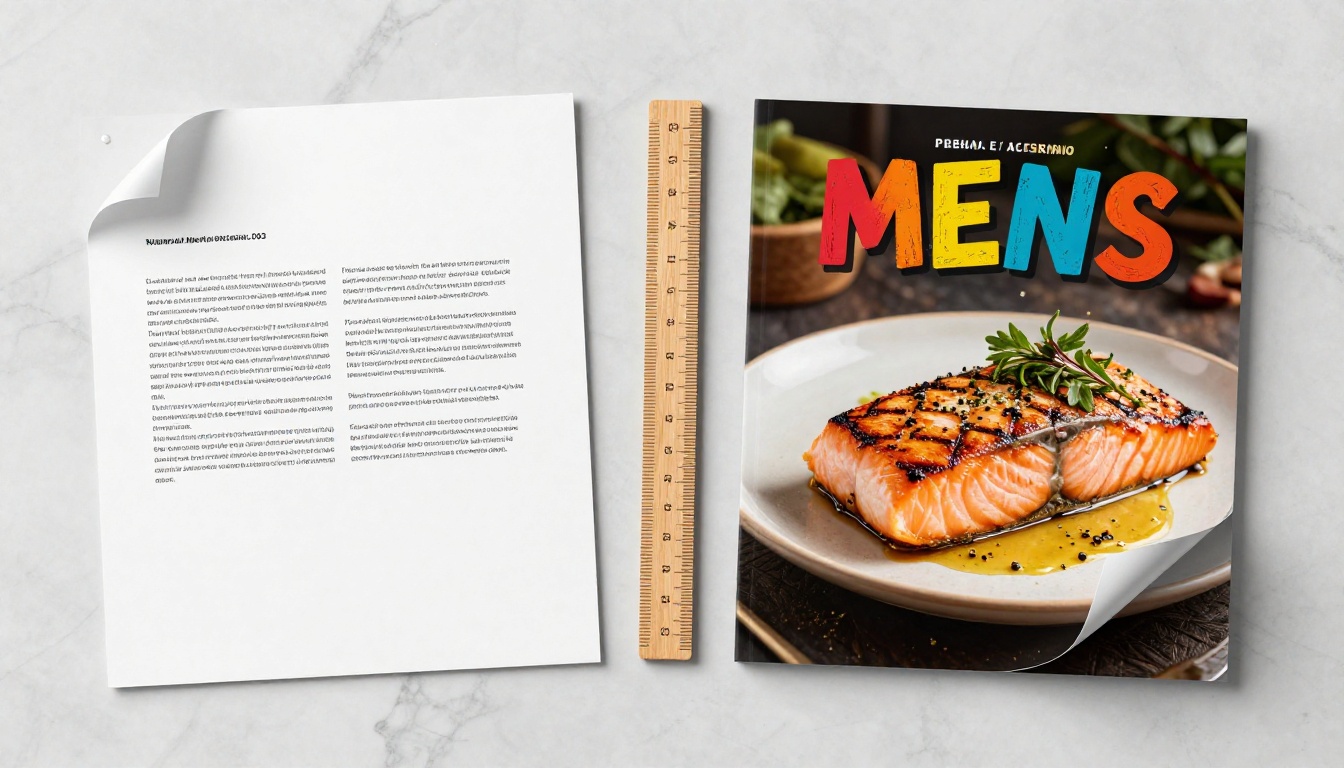 Overhead flat-lay comparison of a plain black and white PDF printout beside a vibrant glossy restaurant menu on white marble