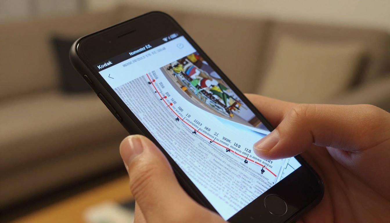 A digital flipbook page-turn animation mid-flip showing a history timeline on a smartphone screen