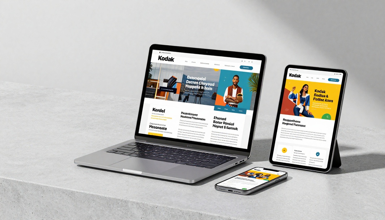 Three devices showing same interactive newsletter on laptop tablet and smartphone on grey concrete surface Three devices showing same interactive newsletter on laptop tablet and smartphone on grey concrete surface