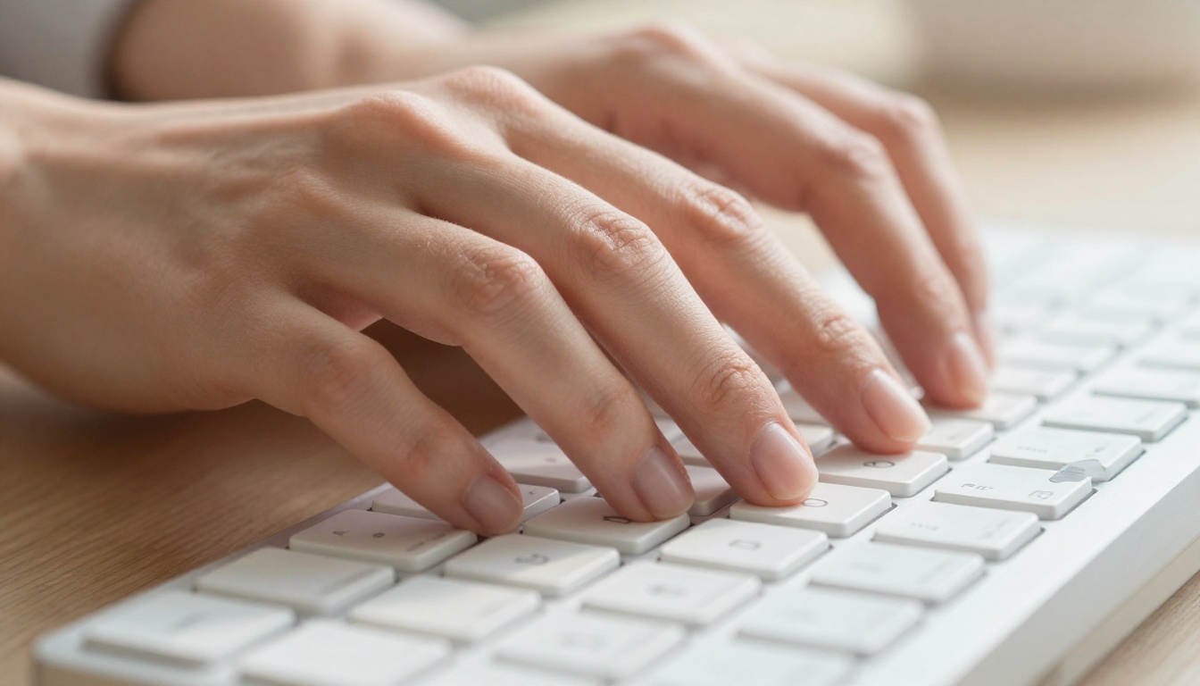 Hands resting on keyboard while uploading a PDF to a flipbook tool online