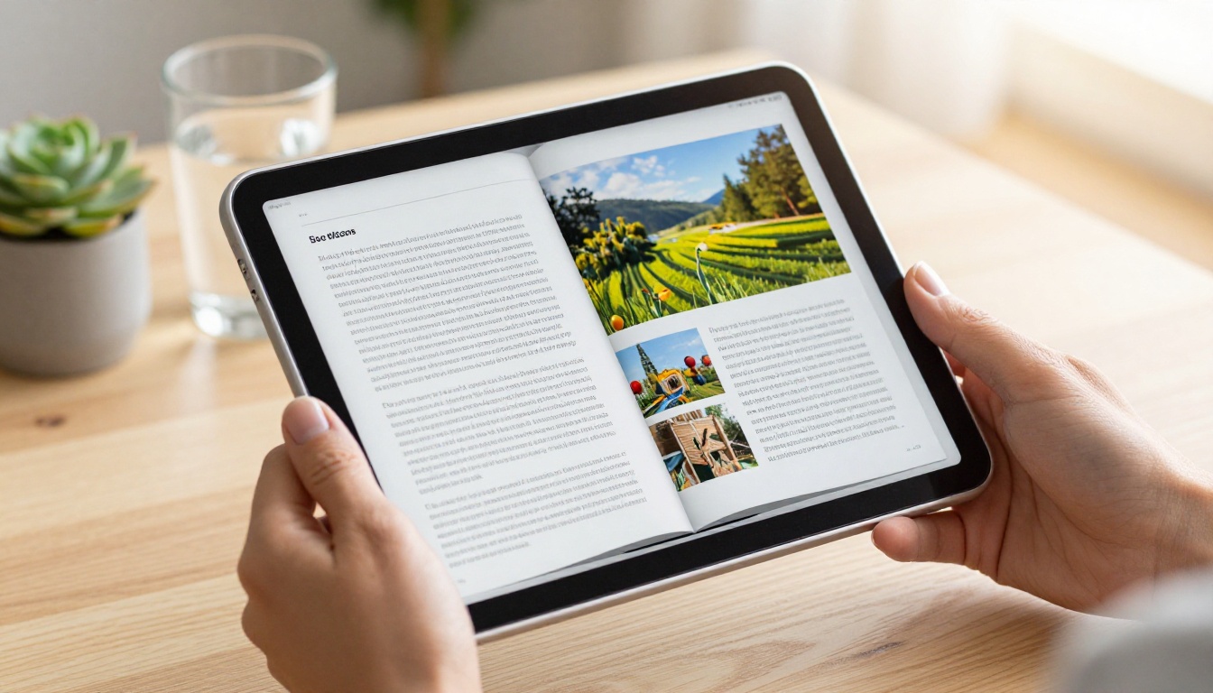 Reader holding a digital flipbook open on a tablet device