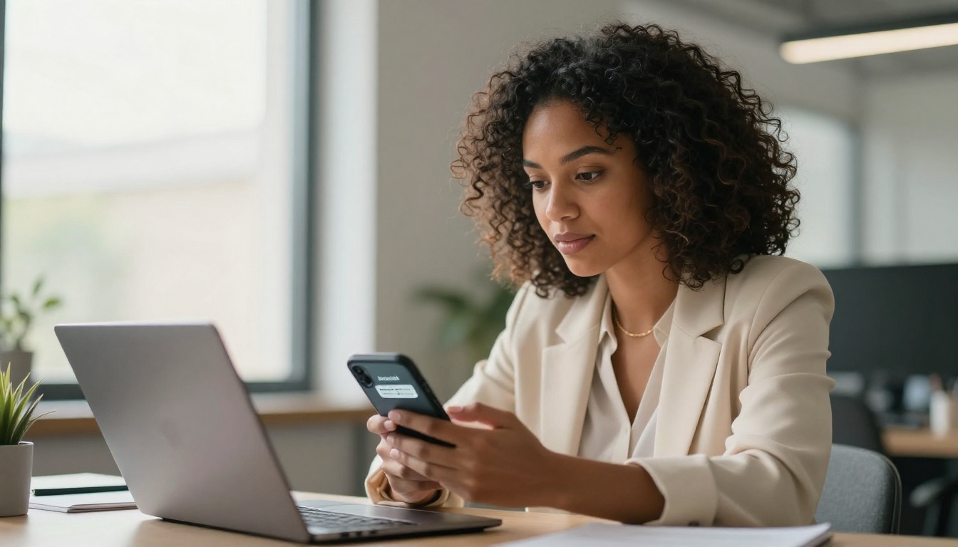 Marketing professional checking a document open notification on her smartphone