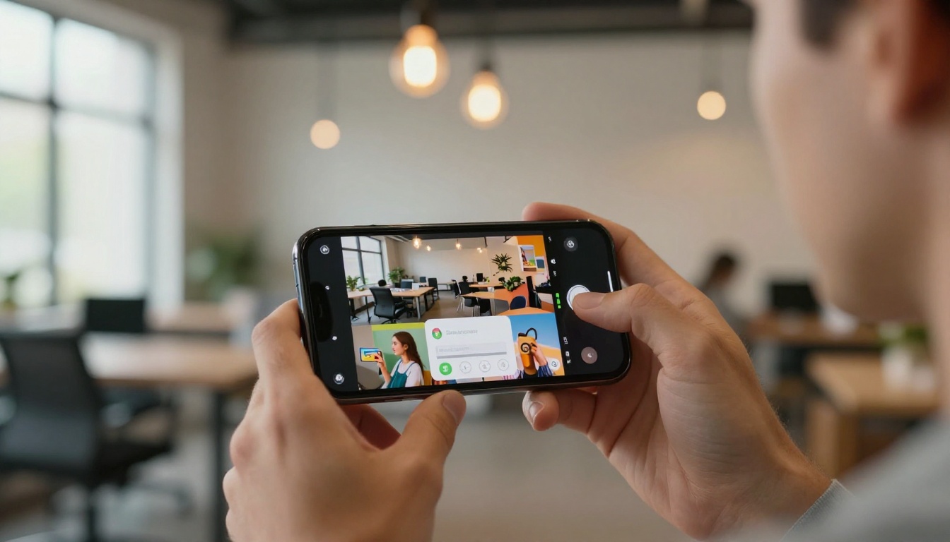 Person holding a smartphone with a flipbook sharing interface on screen