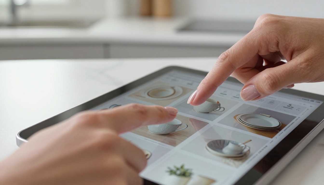 Hands browsing a product catalog on tablet Hands browsing a product catalog on tablet