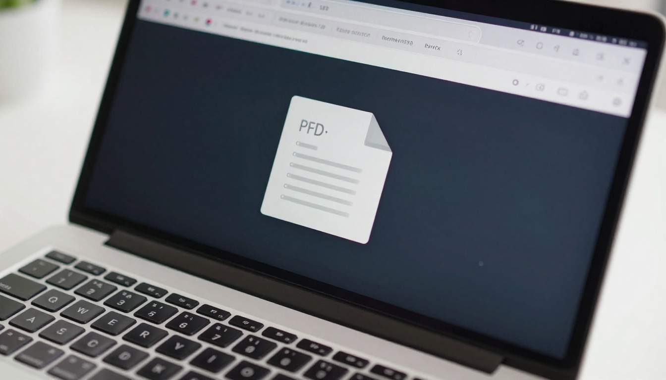 Laptop screen showing a clean PDF upload interface on a white desk Laptop screen showing a clean PDF upload interface on a white desk