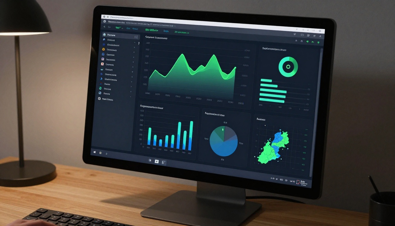 Analytics dashboard on a monitor showing flipbook page-view charts and metrics Analytics dashboard on a monitor showing flipbook page-view charts and metrics