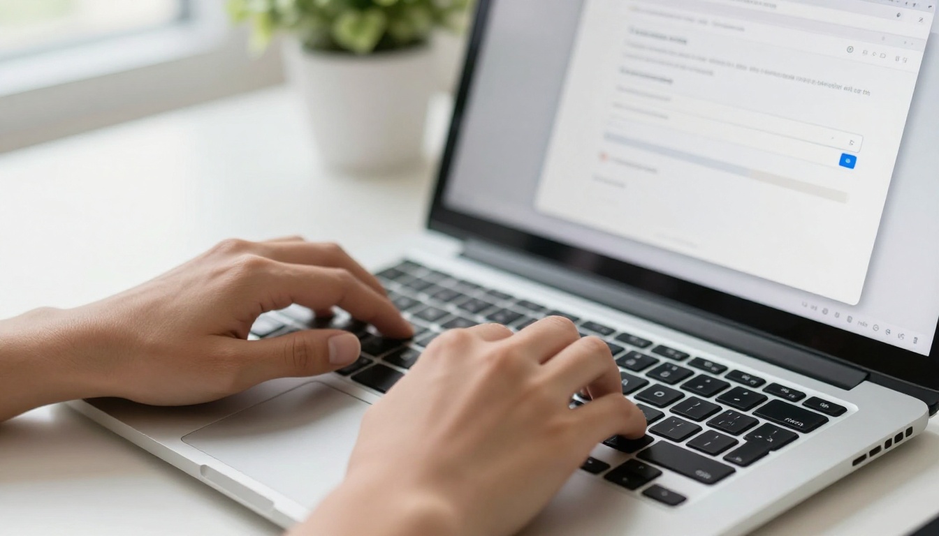 Person's hands uploading a PDF file through a clean browser interface on a MacBook with natural window light