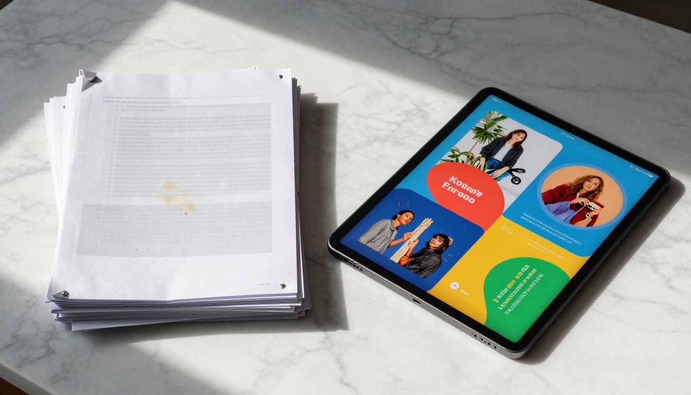 PDF documents compared to vibrant interactive flipbook on tablet