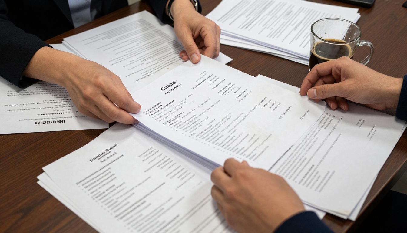 Stack of printed resumes being reviewed on a corporate desk
