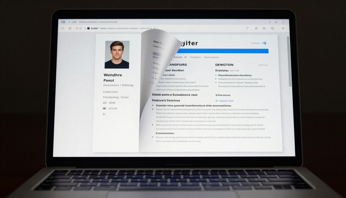 Close-up of laptop screen showing flipbook resume page turn effect
