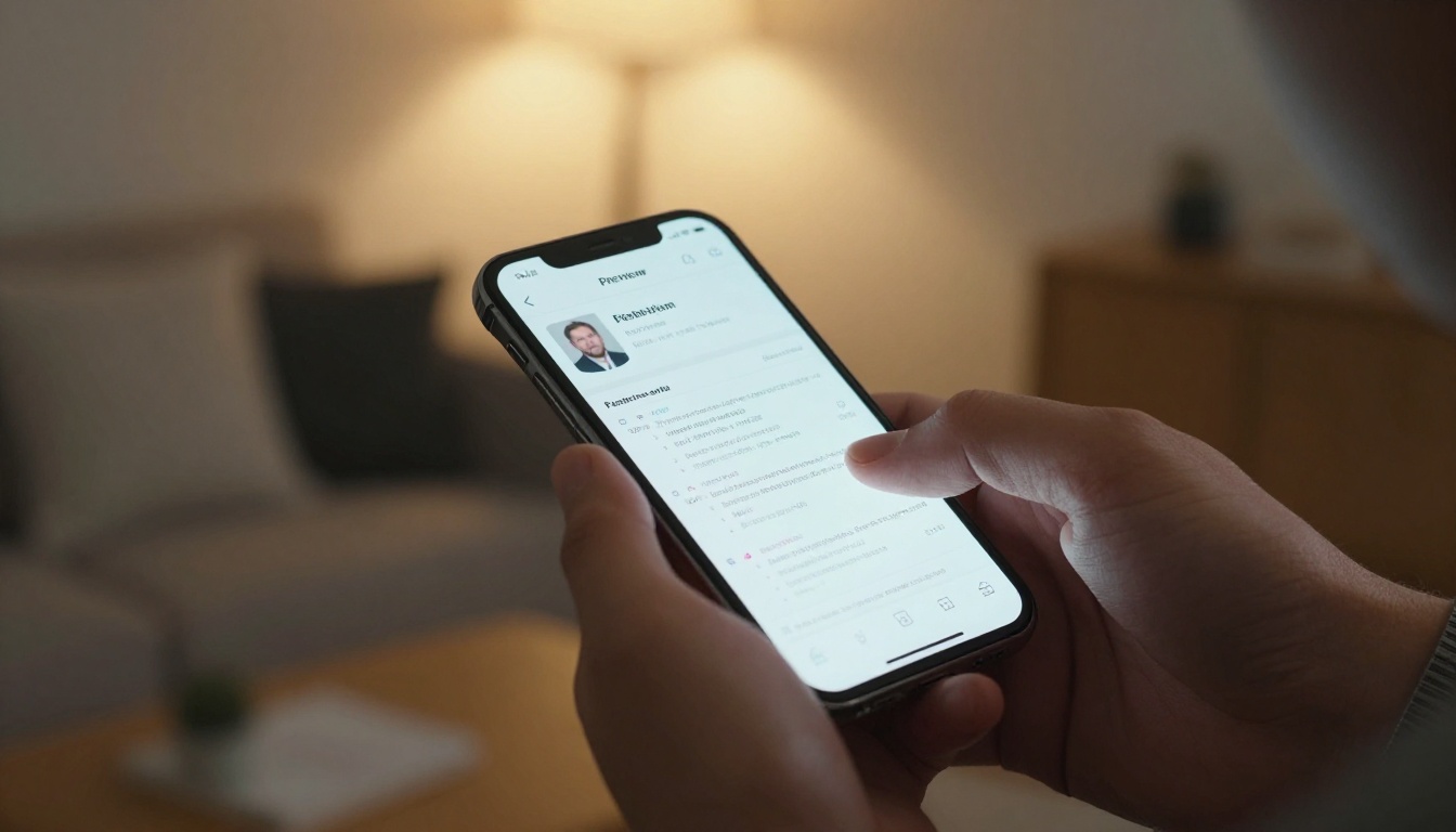 Person composing email with flipbook resume link on smartphone