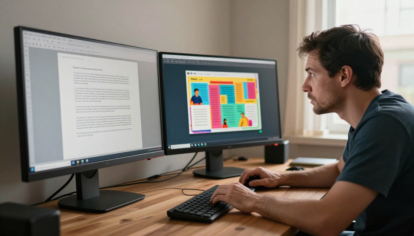 Static PDF on one monitor versus vibrant interactive flipbook on second monitor, showing reader reaction difference Static PDF on one monitor versus vibrant interactive flipbook on second monitor, showing reader reaction difference