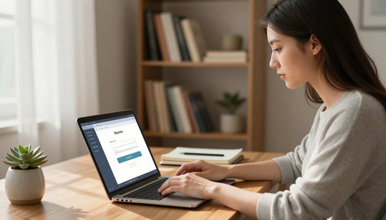 Woman uploading a PDF document to create an online brochure on her laptop