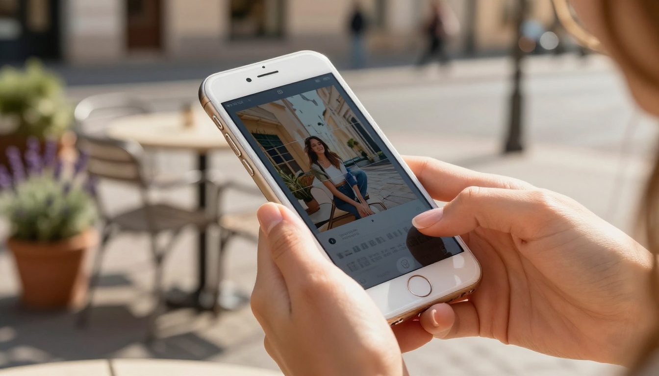 Young woman sharing digital flipbook on smartphone outdoors