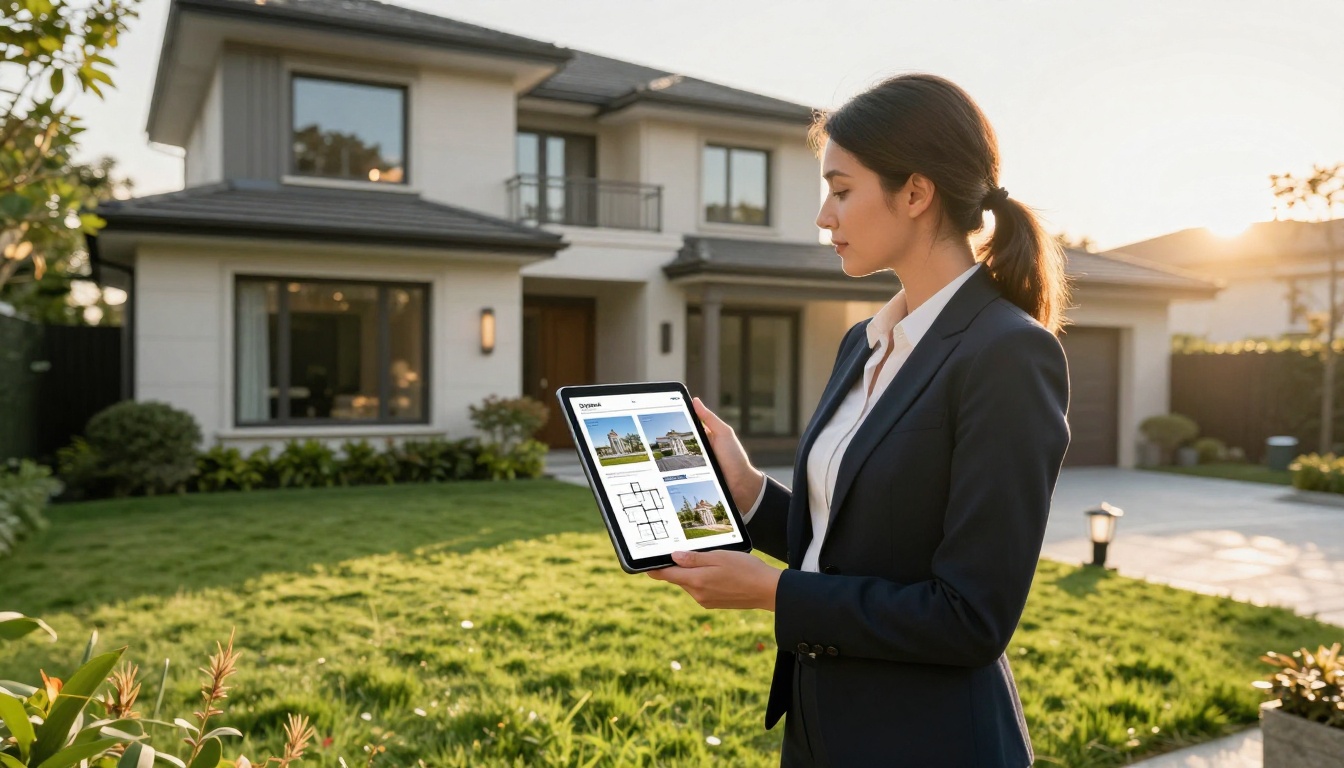 Real estate agent with digital property brochure flipbook on tablet